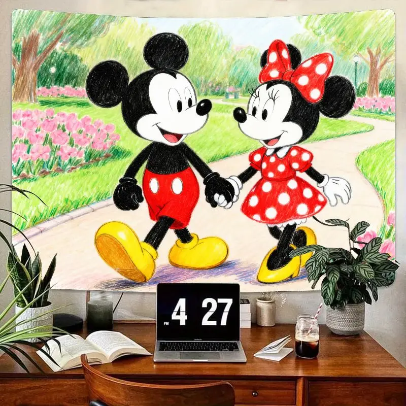 

1PC Disney Mickey Minnie Mouse Cute Romantic Couple Tapestry, Colorful Sketch Wall Art for Bedroom Living Room Dorm Decor, Gift