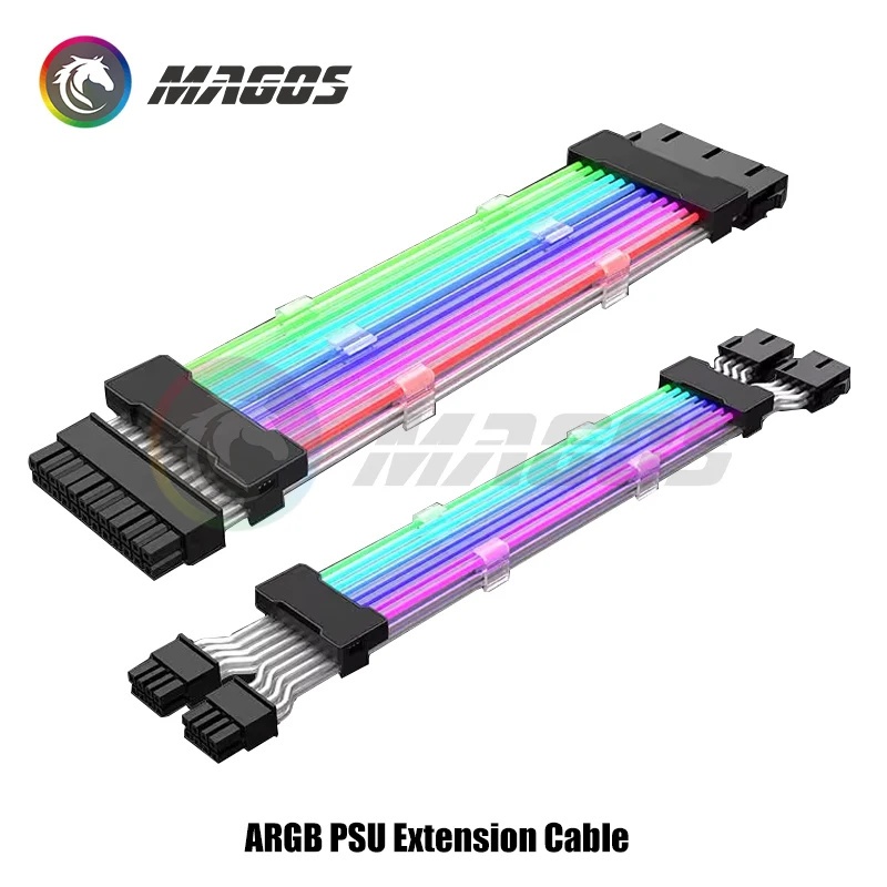 PC Case PSU Extension RGB Cable, ATX 24Pin + PCI-E GPU 8PinX2, Neon Color Line ARGB Streamer Transfer Adapter, M/B 5V 3Pin SYNC