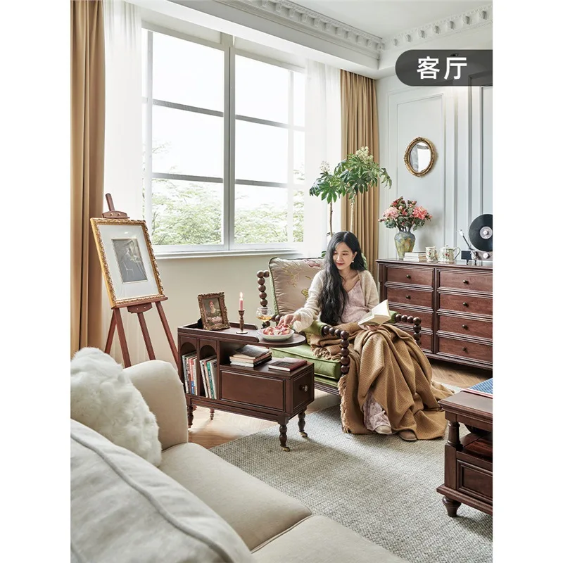 Movable side table with wheels, small coffee table, tea table, sofa, side cabinet, retro wind corner table