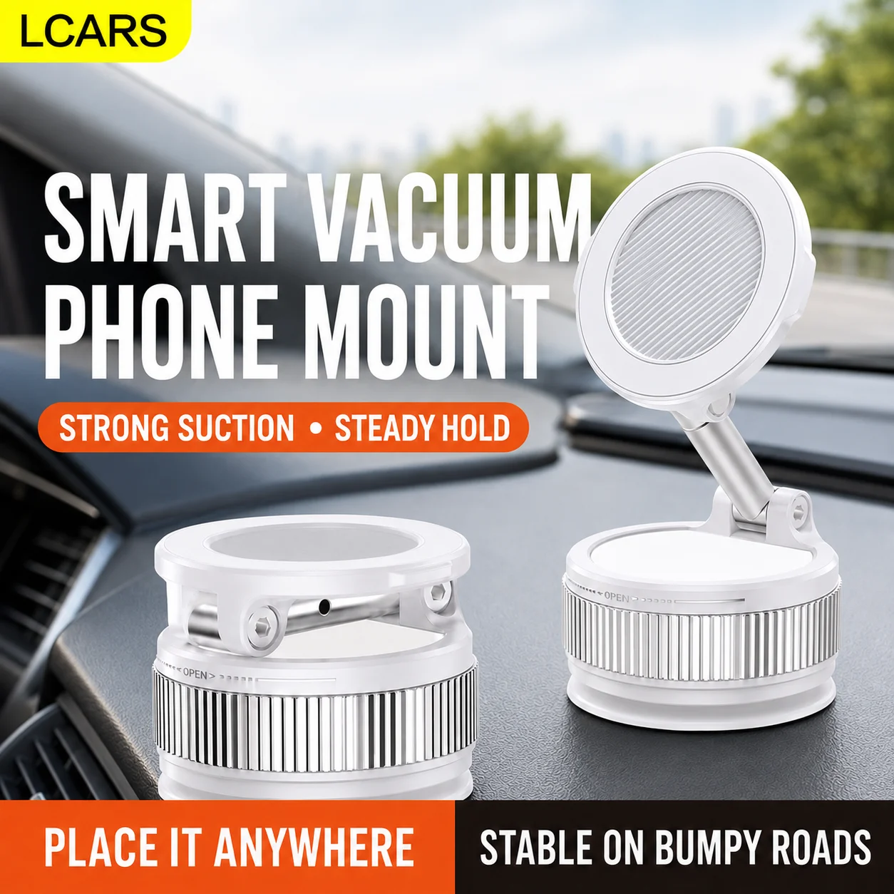 Lcars Upgraded Dual Magnetic Car Suction Cup Holder, Fully Rotatable Foldable Base, Vacuum Adsorption Navigation Phone Holder for Car Dashboard