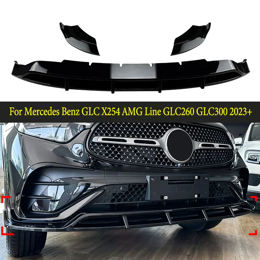 For Mercedes Benz GLC X254 AMG Line GLC260 GLC300 2023+ Car Front Bumper Lip Spoiler Diffuser Body Kit Auto Accessories