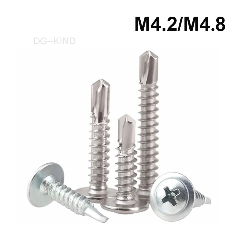 10pcs 410 stainless steel round head self drilling tail screws bale head threading thread diameter m4. 2 m4. 8 length 13-50m