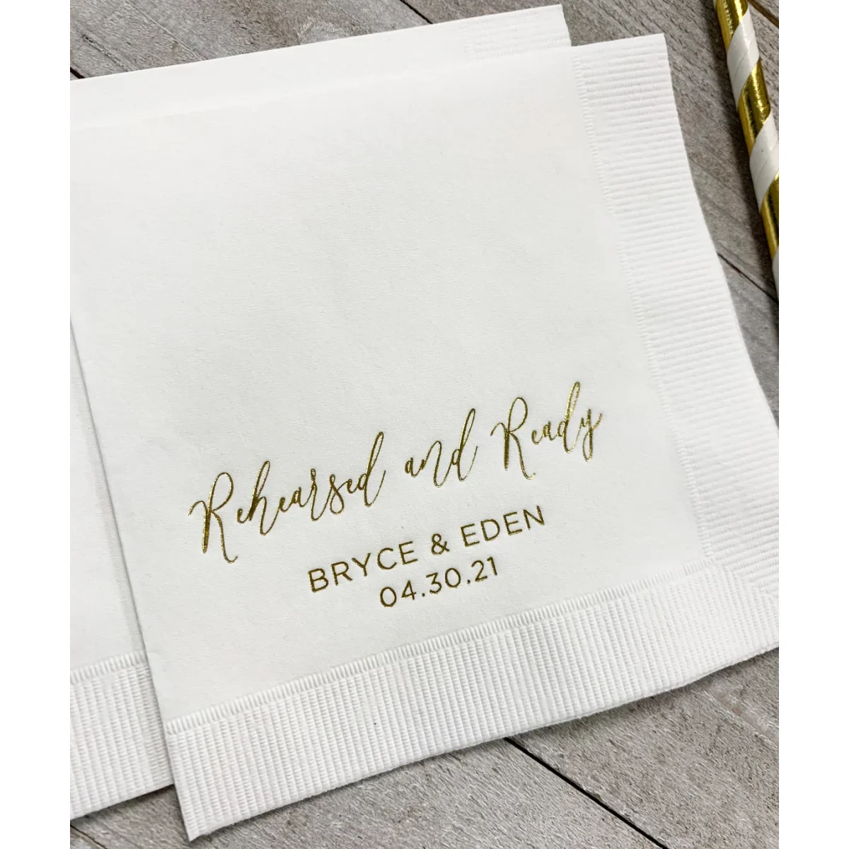 Personalized Rehearsal Napkins Custom Printed Rehearsed & Ready Beverage Cocktail Luncheon Dinner Guest Towel Napkins Imprinted