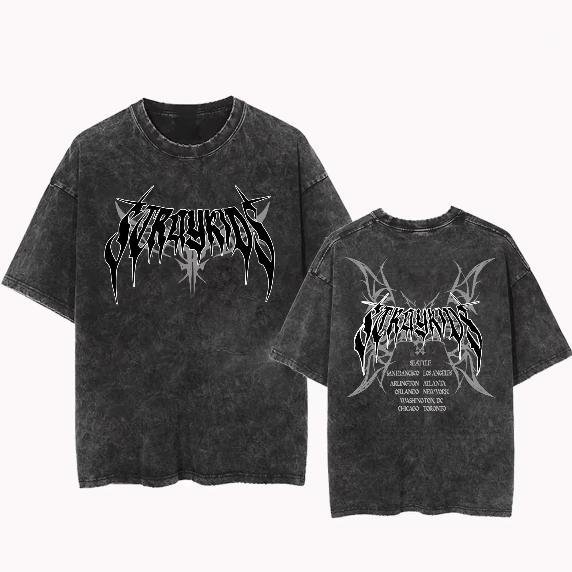 Stray Kids Dominate World Tour Washed T-shirt Men Women Summer Cotton Clothing Vintage Round Neck Short Sleeved Shirt Streetwear