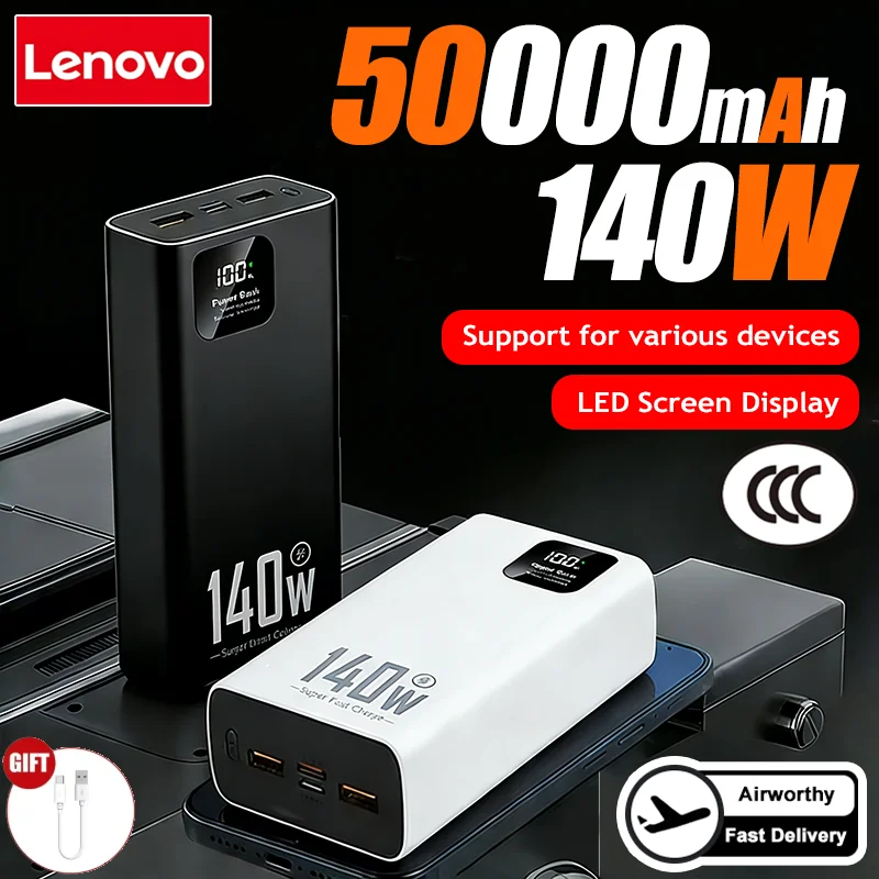 

Lenovo 140W 500000mAh Ultra Capacity Power Bank Super Fast Charging CCC Portable Battery Charger For IPhone Samsung 2026 New