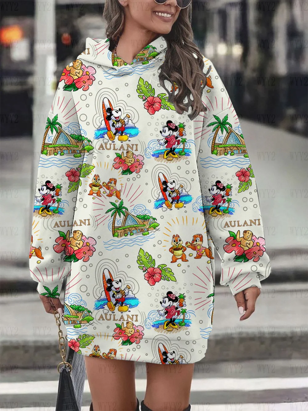 Sweat à capuche à manches longues pour femmes, motif de dessin animé Floral imprimé, robe pull à la mode, Style collégial
