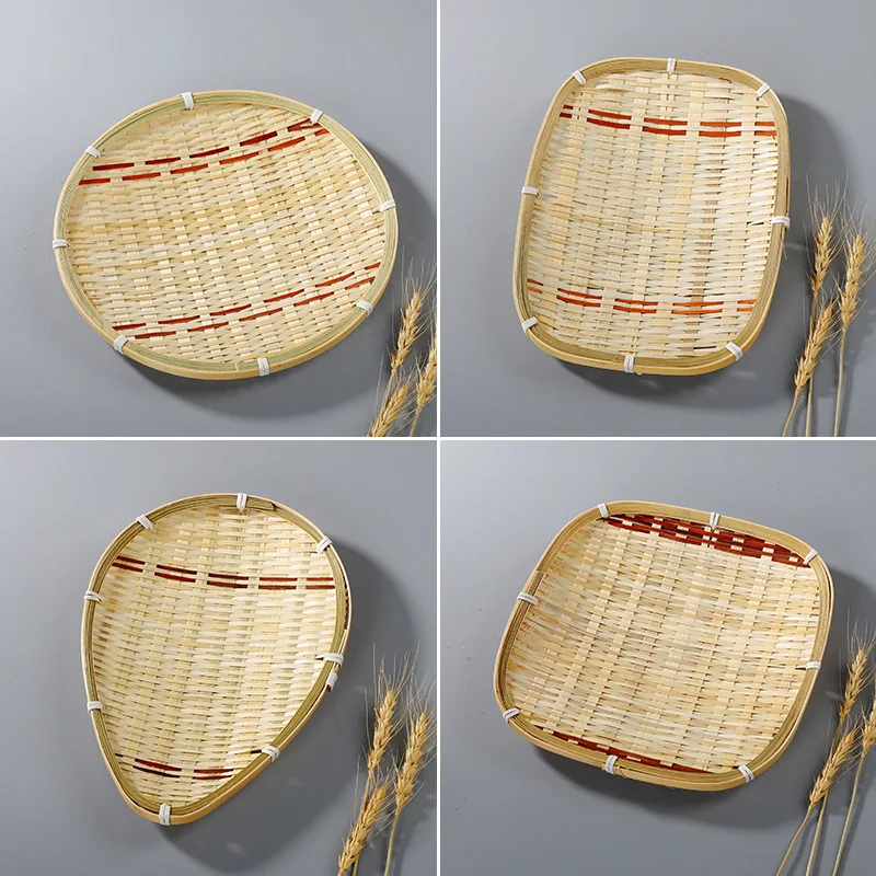 

Handmade Bamboo Woven Products Dual Color Creative Household Bamboo Tray Storage Basket Circular Dustpan