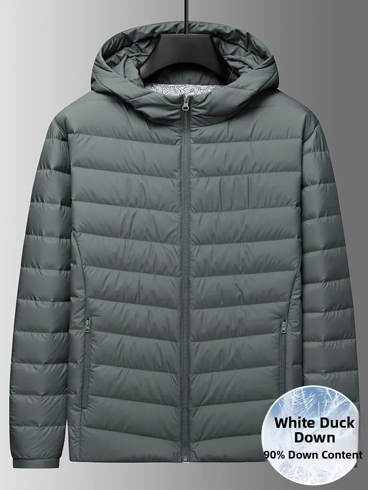 

Мужская зимняя легкая куртка-пуховик с капюшоном, 90% пух, теплая повседневная верхняя одежда из полиэфирного волокна, большие размеры