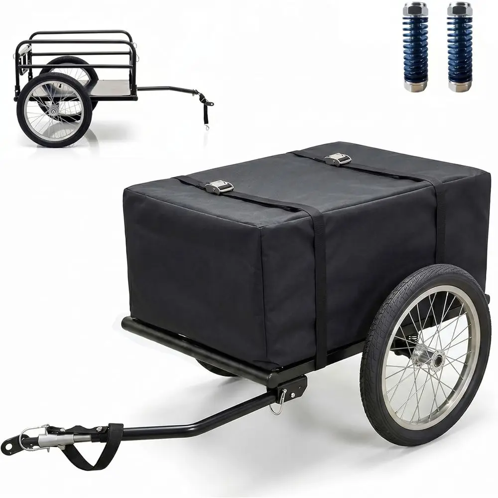 Compact Spring-Suspension Bike Trailer, 160 lbs Capacity, Foldable for Storage, 16 Wheels with Dust Cover