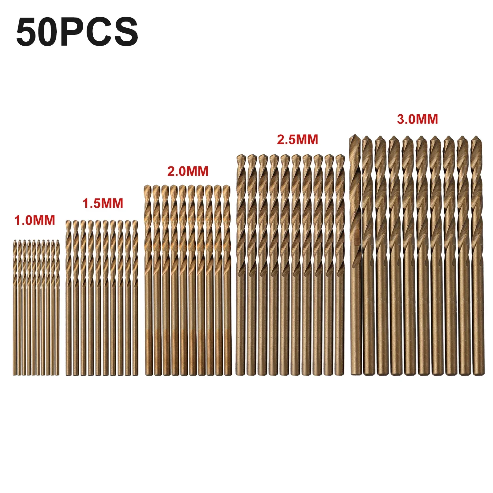 

50pcs HSS M35 Cobalt Drill Bit 1mm 1.5mm 2mm 2.5mm 3mm Used For Stainless Steel 5% Cobalt To Improve Heat Resistance Drill Bit