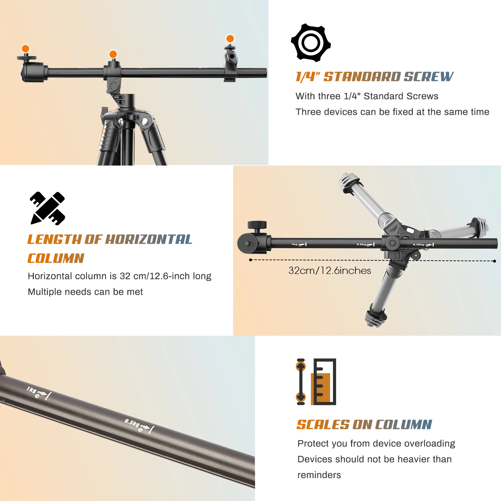 Professional Horizontal Tripod for Phone Camera Flexible Aluminum Tripod with Extended Arm Bluetooth for Canon Nikon Sony DSLR