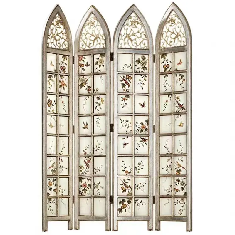 Foldable new living room room hotel stained glass screen partition entrance European Chinese American screen