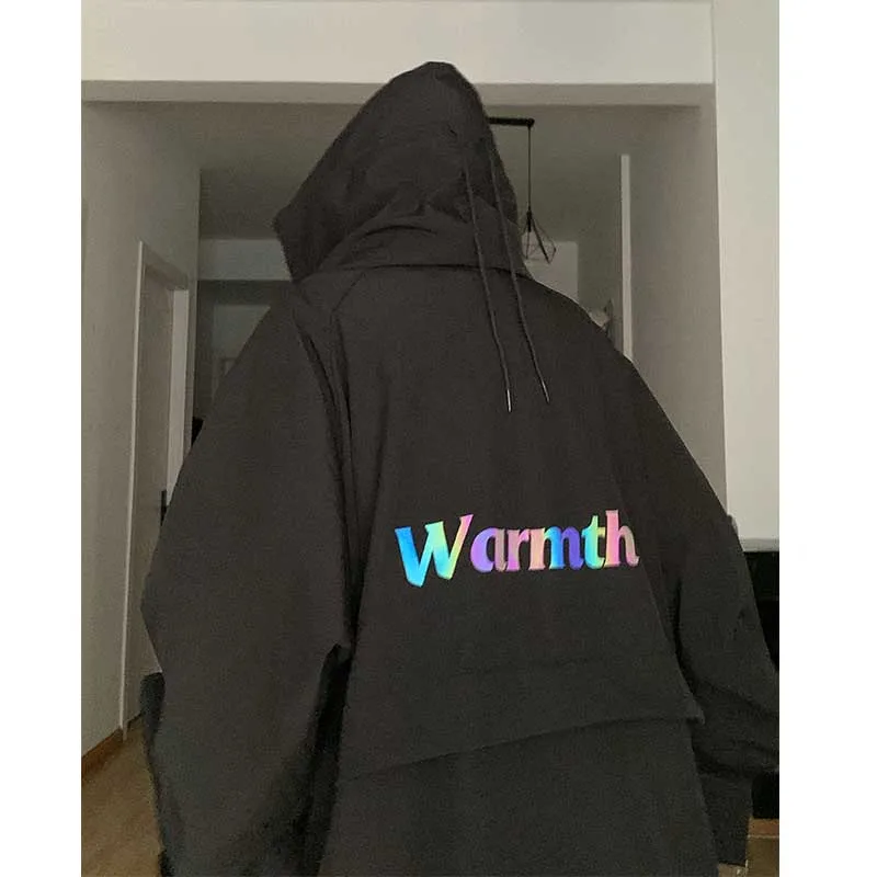 Fashion Oversize Windbreaker Couples Hooded Jacket Men Casual Loose Baggy Coat Streetwear Hiphop Polyester Boyfriend Clothing