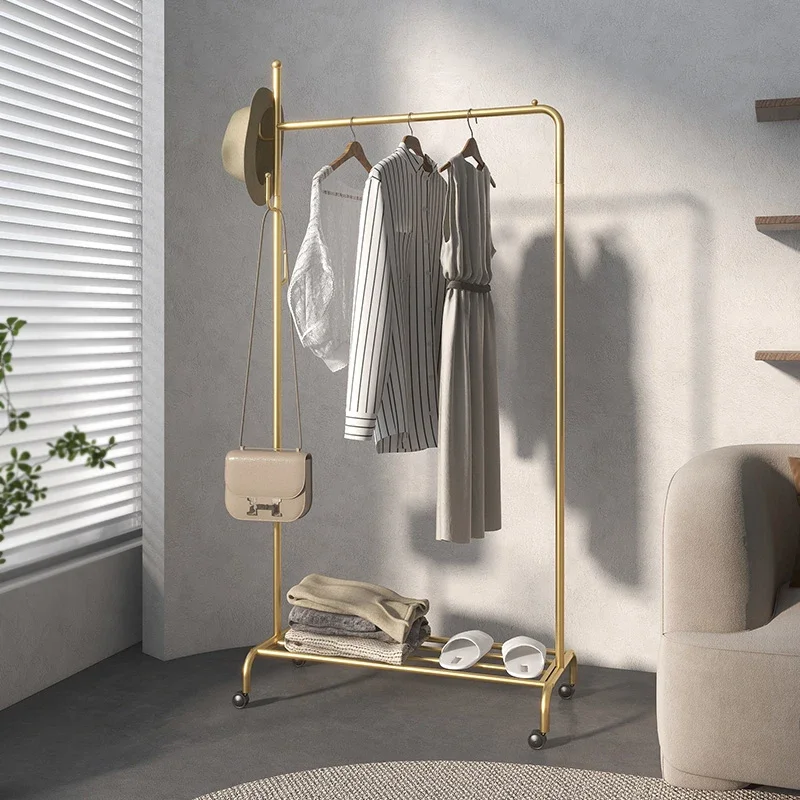 Wheels Golden Clothes Rack Metal Bedroom Nordic Home Clothes Rack Bedroom Hallway Entrance Moveis Para Casa Interior Decoration