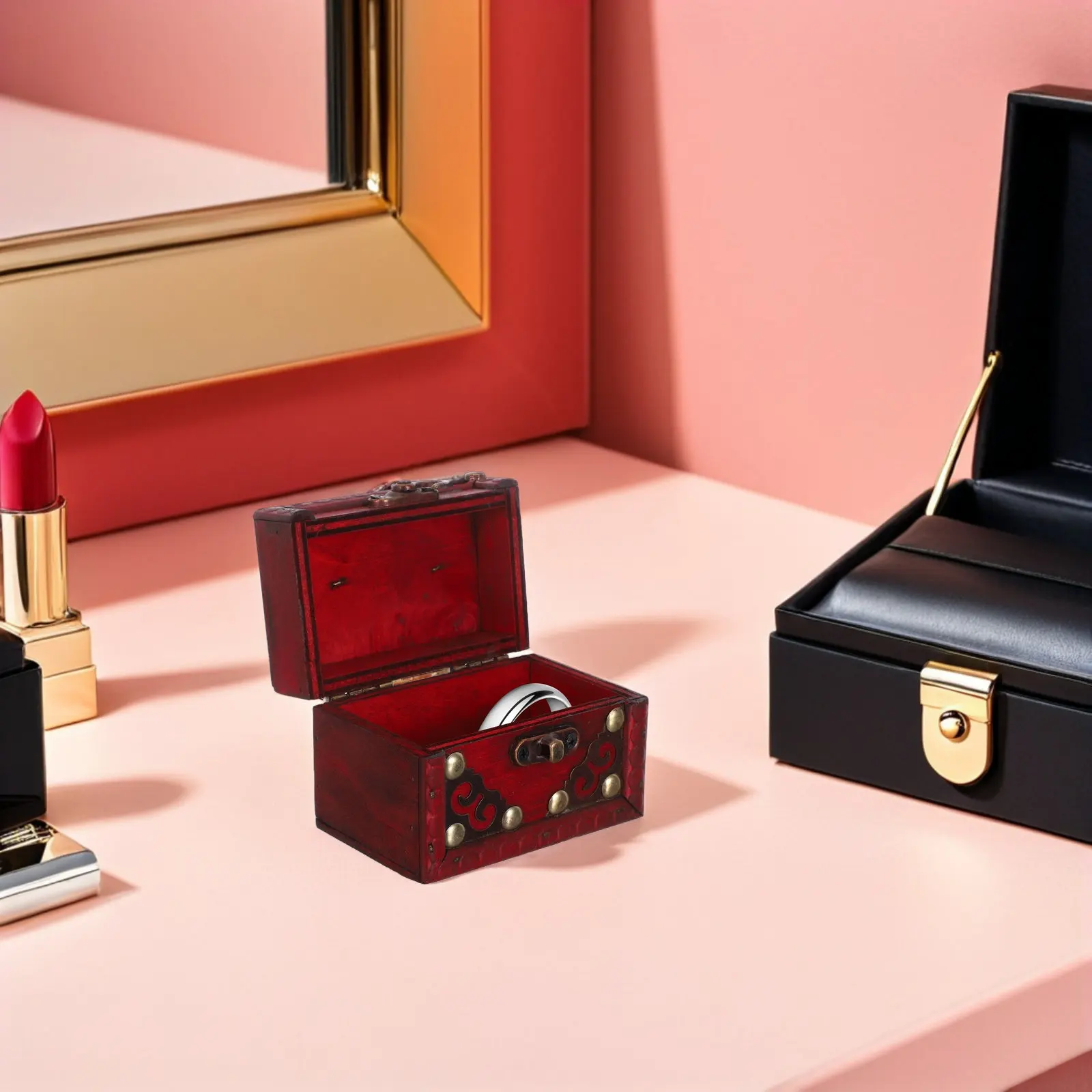 Vintage Wooden Treasure Chest Jewelry Box for Women Retro Decorative Storage Case Organizer for Keepsakes Trinkets Makeup Small