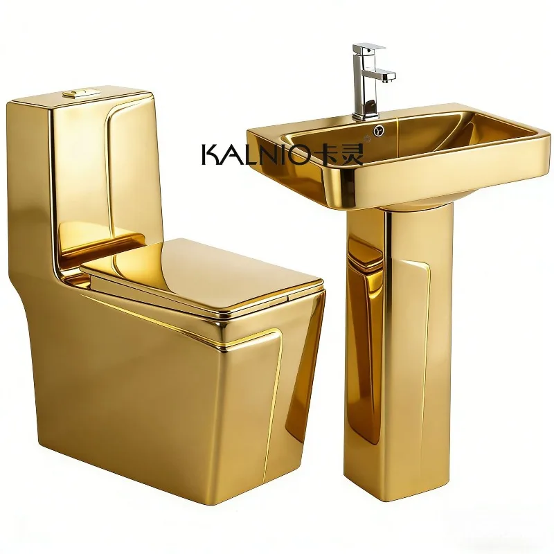 New export toilet wooden frame foreign trade high-grade gold toilet electroplated