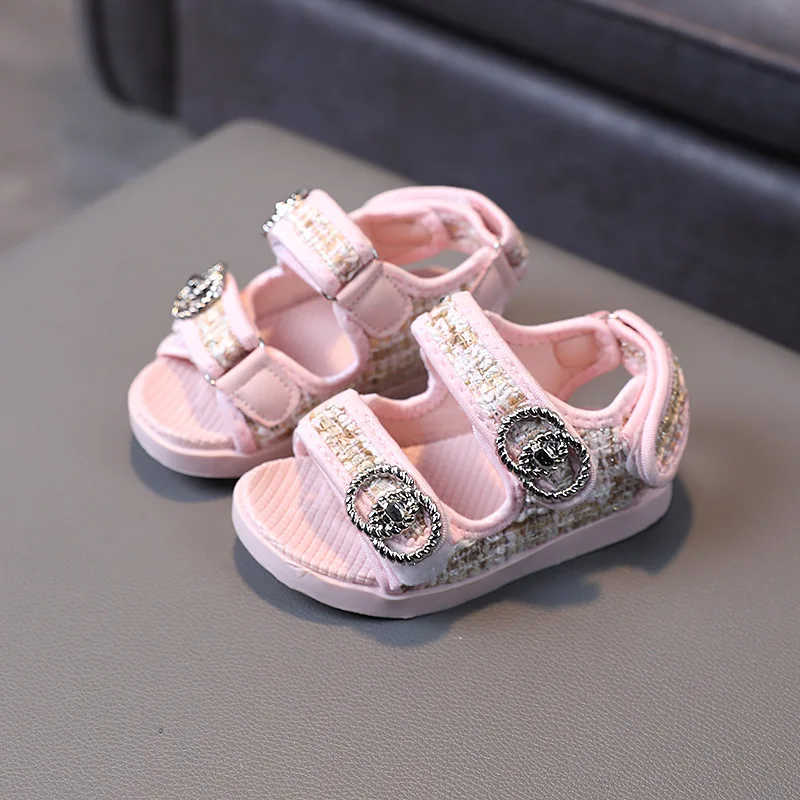 Sandalias transpirables con diseño de doble gancho para niña, zapatos de princesa pequeña, calzado de verano para guardería