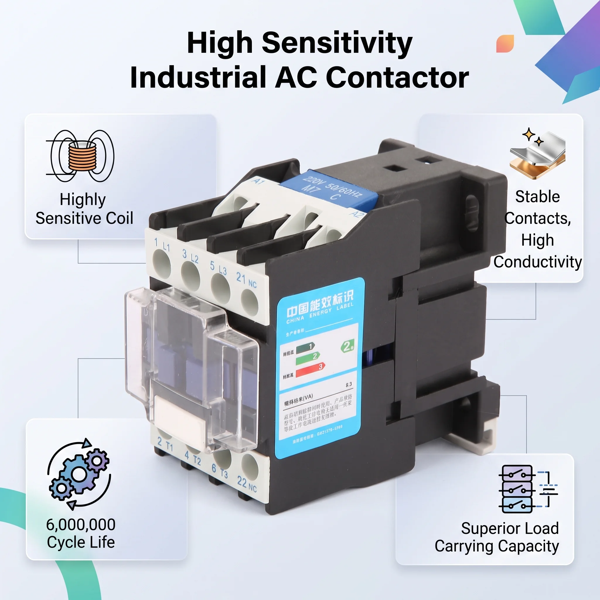 Contactor Industrial AC Contactor CJX2-1801 High Sensitivity Industrial Electric AC Contactor 220V 18A AC Contactor