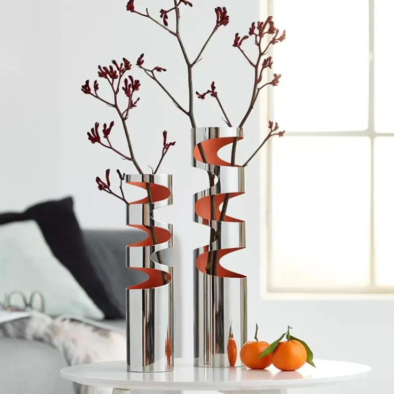 Modern Nordic creative stainless steel vase, sales office, living room, hotel study, dried flower arrangement device