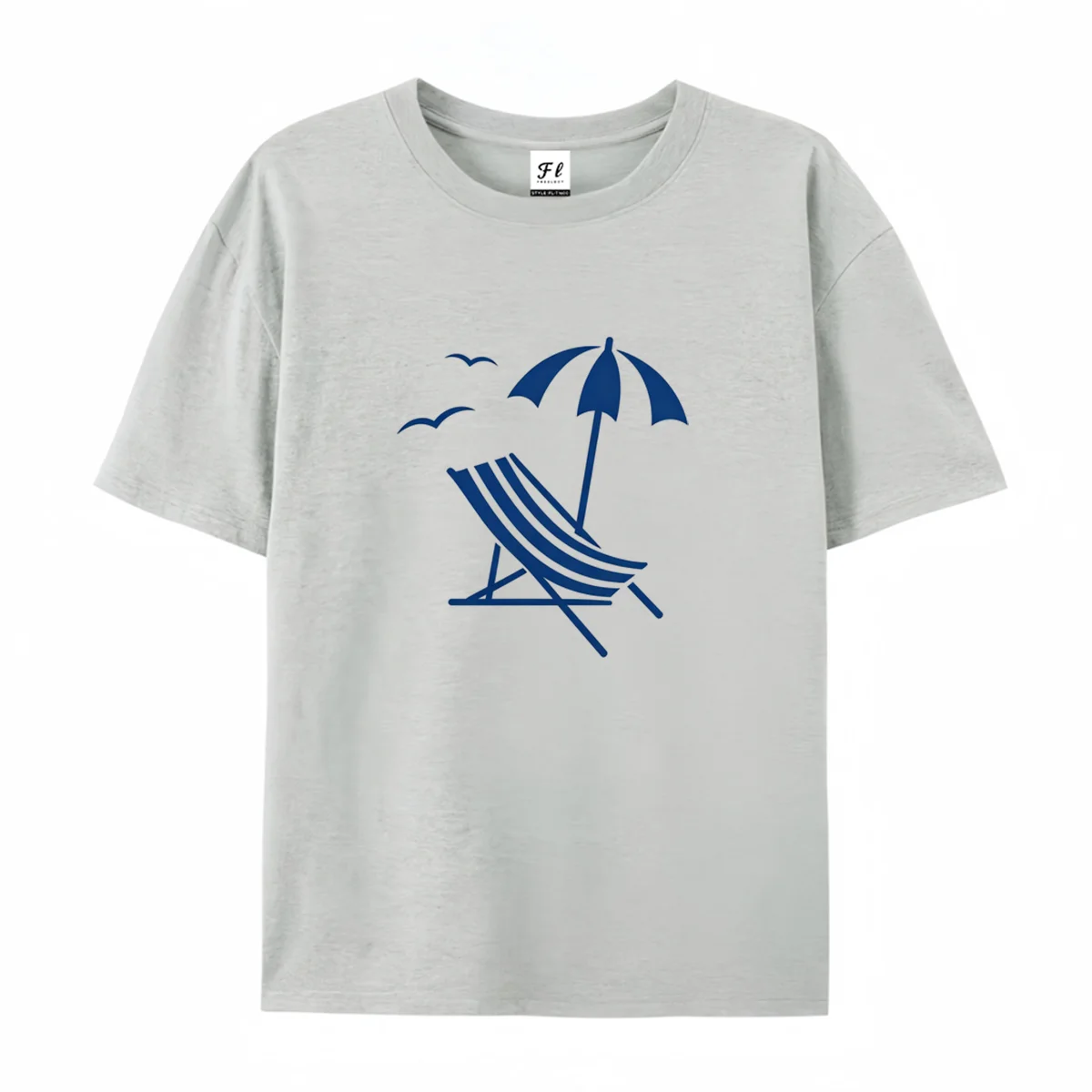 Unisex Summer Beach T Shirt Simple Line Beach Chair Parasol Seagull Graphic Print Crew Neck Soft Short Sleeve Casual Holiday