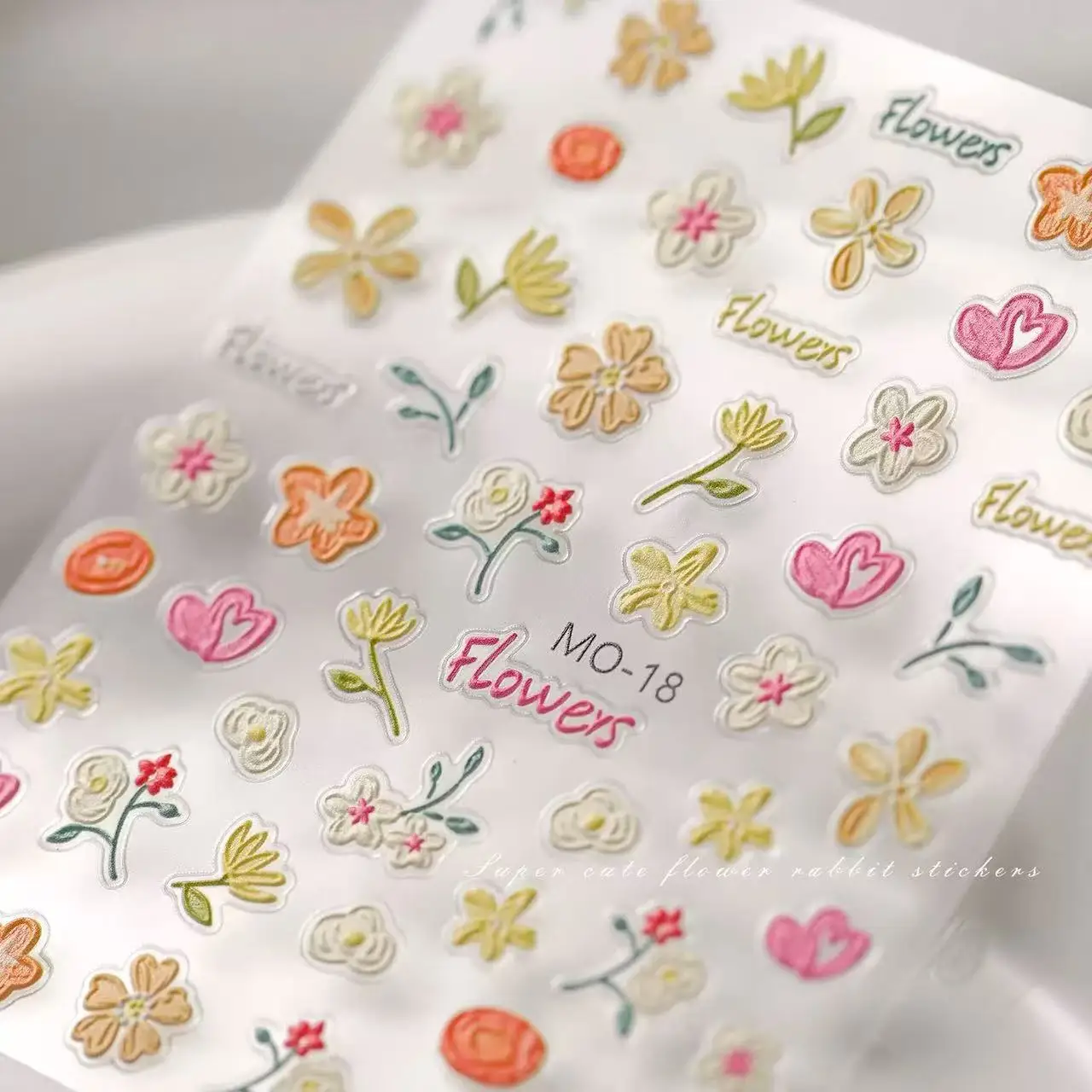 5D Embossed Graffiti Flower Nail Stickers Cute Bunny 3D Thin Clear Self Adhesive Waterproof Decals for Manicure Supplies