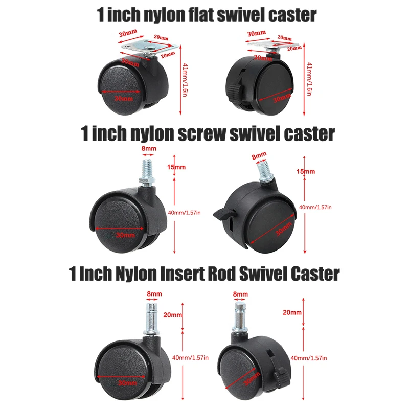 1Pair 1inch Universal Wheel Swivel Caster Roller Wheel Furniture Office Chair Caster With Brake For Luggage Accessories