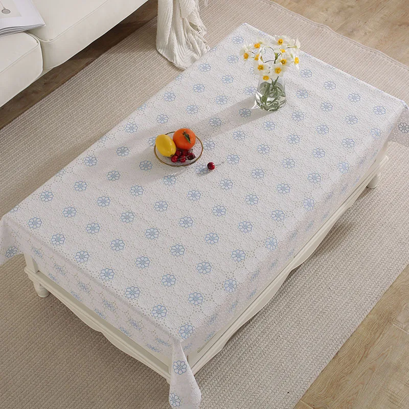 Tablecloth Waterproof and Erasable Rectangular Dining Table Cloth Western Dining Coffee Table Cover Cloth White Skyblue