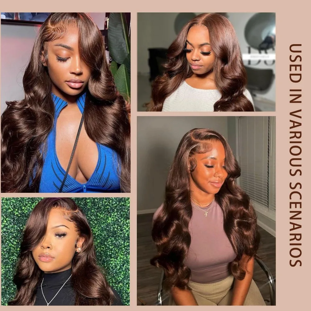 13x6 #4 Chocolate Brown HD Lace Front Wigs Body Wave 100% Human Hair Wig 36 Inch 200 Density Colored Human Hair Wigs For Women