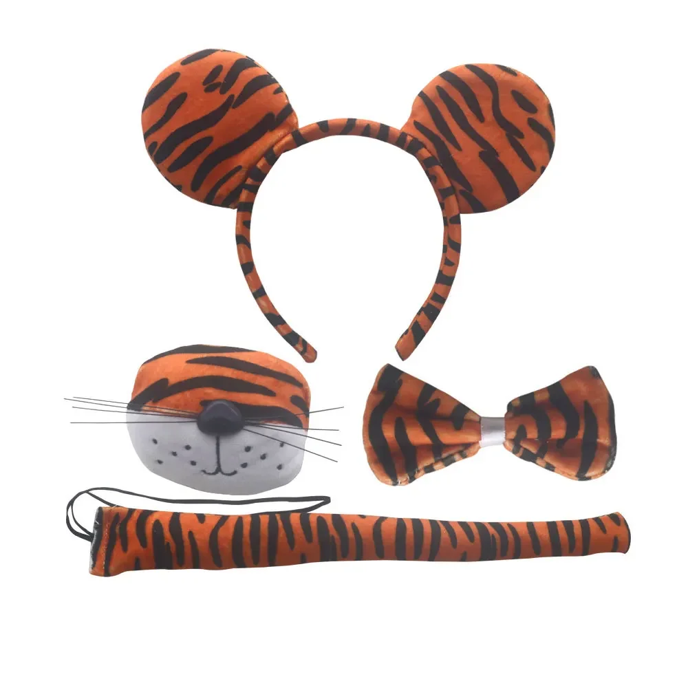 Tiger Accessories Ears Headband Nose Bow Tie Tail for Children Women Men Cosplay Birthday Halloween Christmas