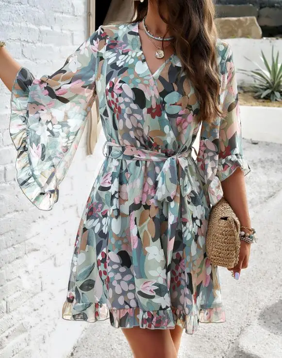 

2026 Spring/summer Leisure Vacation Fashion Printed Long Skirt Dress Women's Wear