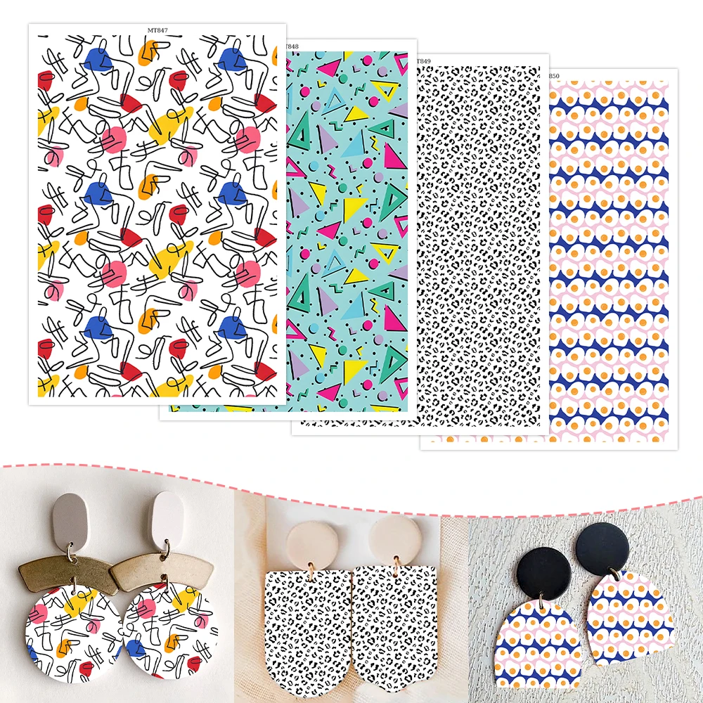 

Cute Eggs Ruler Leopard Line Pattern Soft Ceramic Earrings Water Soluble Disposable Sticker for Diy Jewelry Making Decal