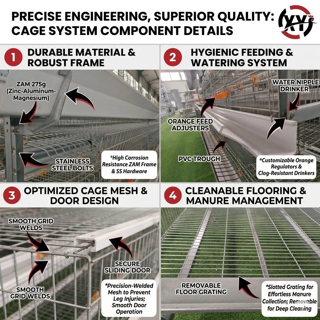 3/4 Tier H Type Galvanized Layer Hen  Battery Cage System Corrosion Resistance Poultry Farming Equipment for 10000 Birds Farm