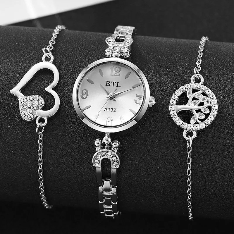 Ladies' new trend round diamond dial steel strap quartz watch fashionable diamond bracelet noble atmosphere holiday gift