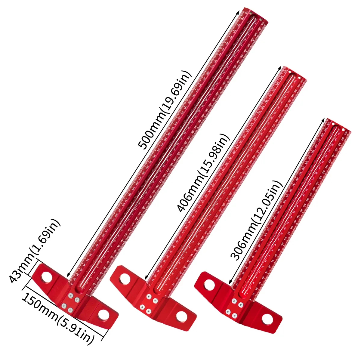 60-500MM marcatura di precisione T-righello lega di alluminio lavorazione del legno Scribe Marking Gauge Deluxe Crossed-out Hole Scribing Ruler