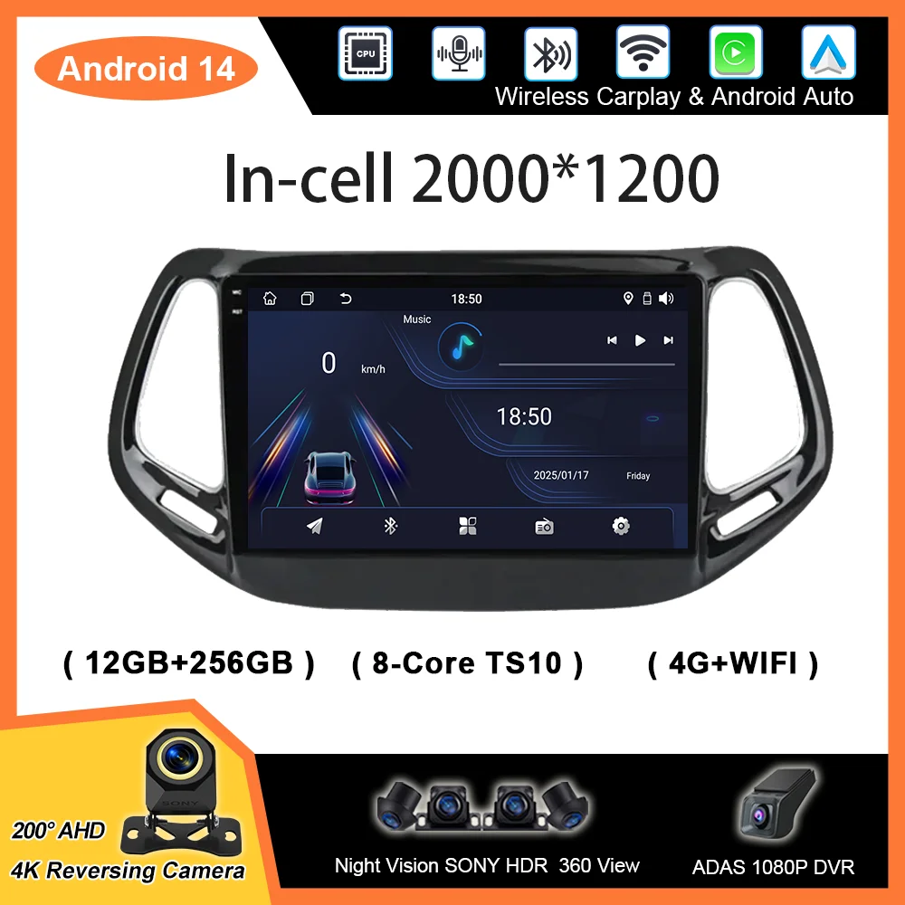 

Car Android Carplay For Jeep Compass 2 MP 2016 2017 2018 2019 Auto Radio Multimidia Player GPS Navigation Carplay Wifi 2DIN DVD