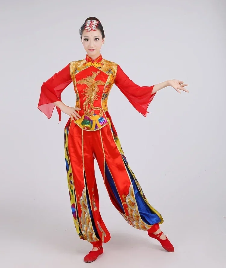 Ropa tradicional china de danza Yangko, elegante Hanfu, actuación de baile de abanico, ropa de equipo de tambor de cintura nacional de estilo chino