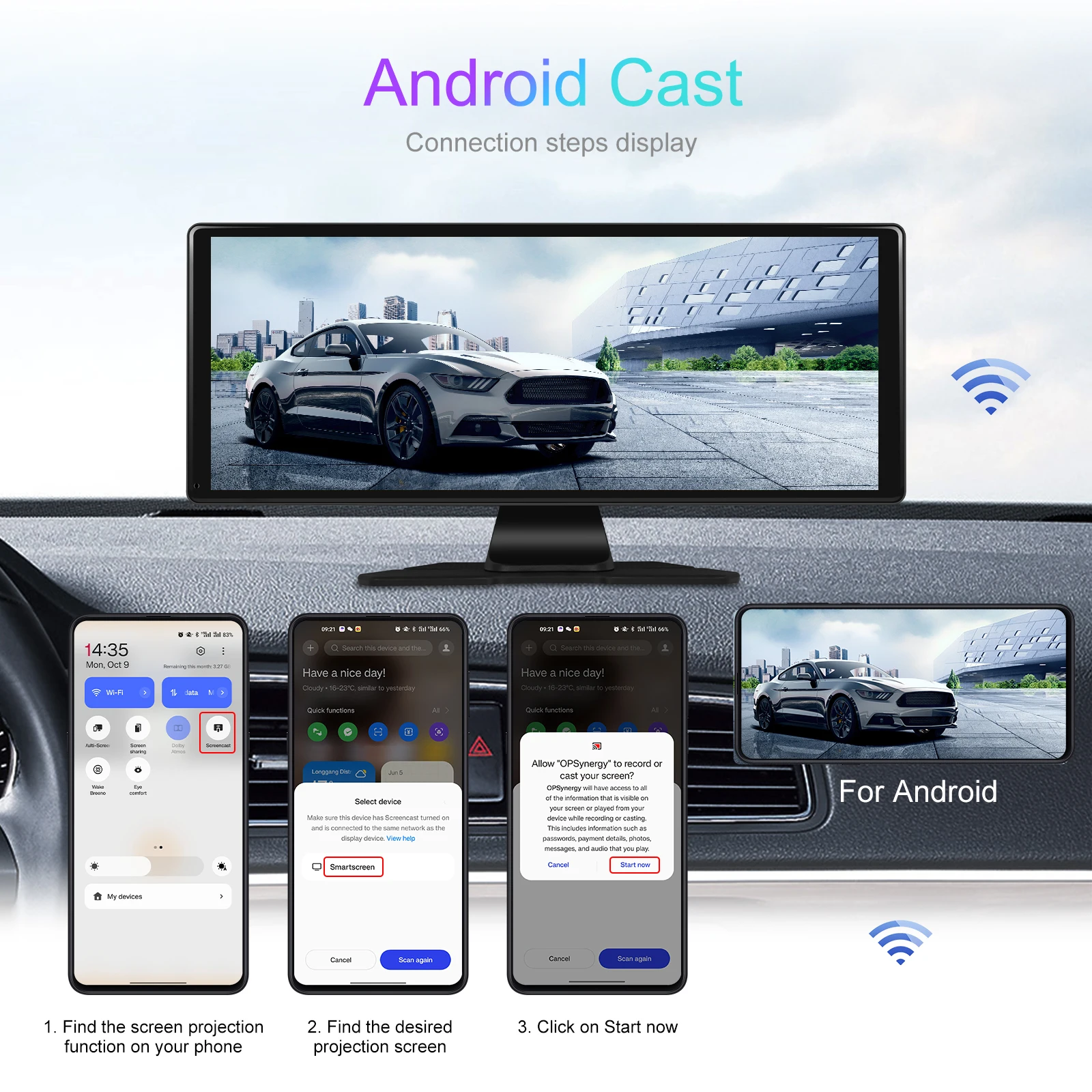 LeeKooLuu 11.3” Screen Portable Smart Car Multimedia Player Wireless Carplay Android Auto 4K Foward DVR Cam Support Rear Camera