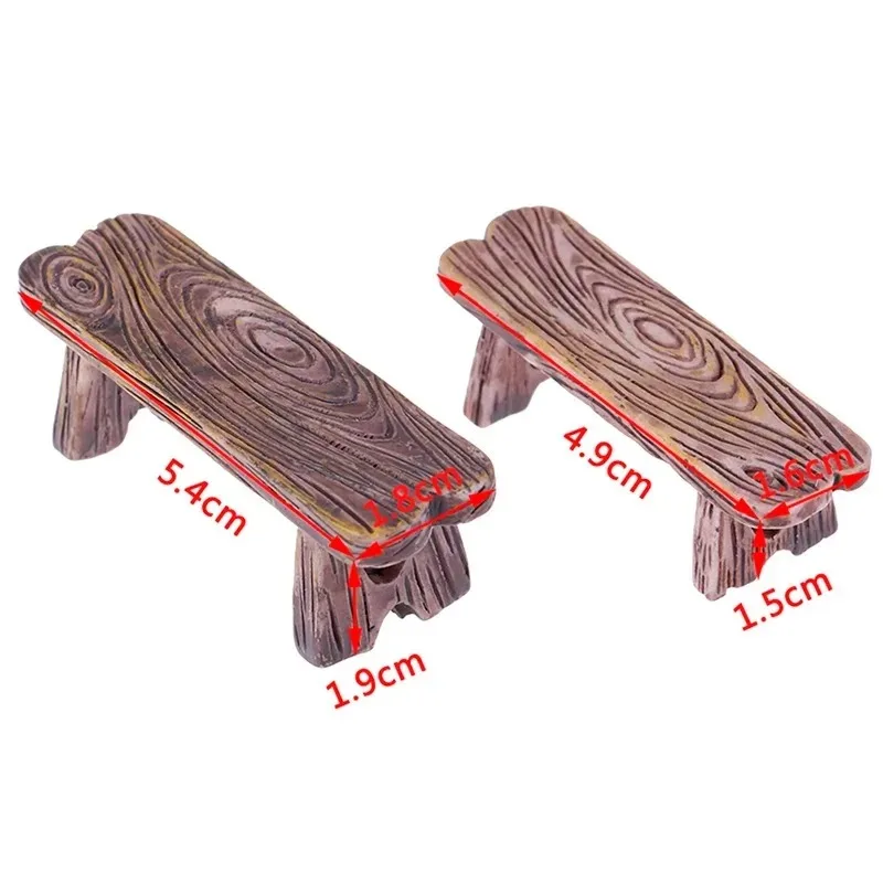 2pcs Mini Wooden Chair Stool Fairy Garden Miniatures Decor Couple Bench Action Figurine DIY Doll Houses Accesories