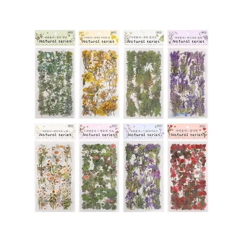 6pcs/pack Transparent  Flowers Plants PET Decorative Stickers Diary Scrapbooking Material Deco Album Stationery Stickers