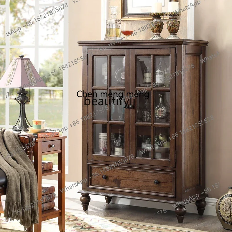 cc182American tea solid wood meal side household wine cabinet side kitchen storage living room wall bookcase R