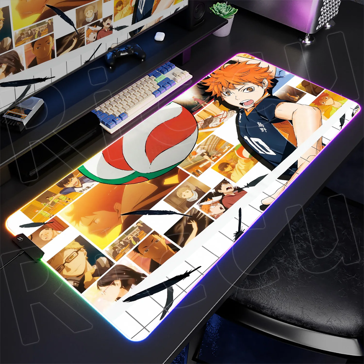 RGB Anime Haikyuu Mouse Pad Rubber Gamer Deskmat XXL Colorful LED Glowing Computer Keyboard Carpet Office Cushion With Backlight