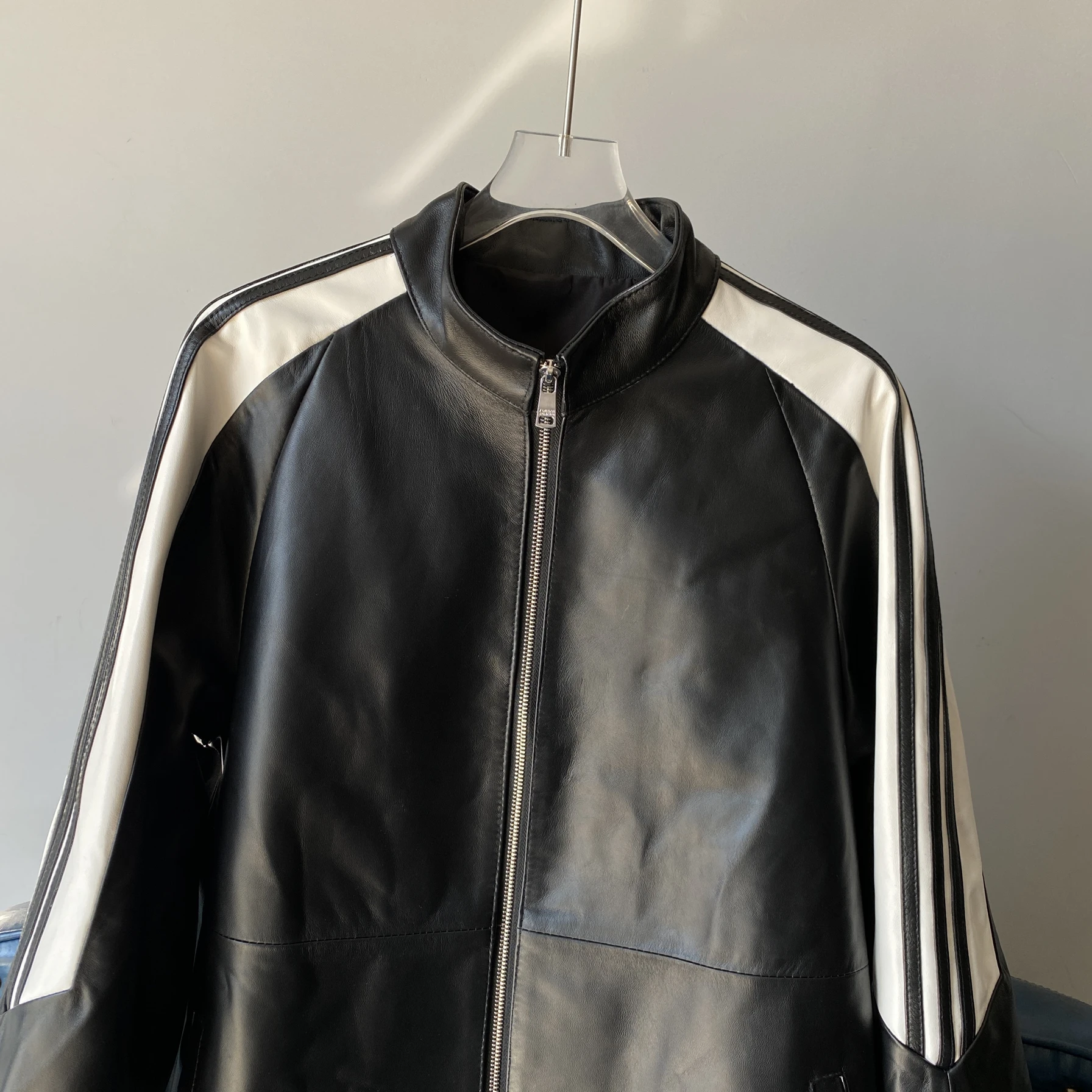 Primavera 2025 feminino solto emagrecimento genuíno couro eeepskin jaet comprimento médio motociclista beisebol sle outerwear longo sve zíper