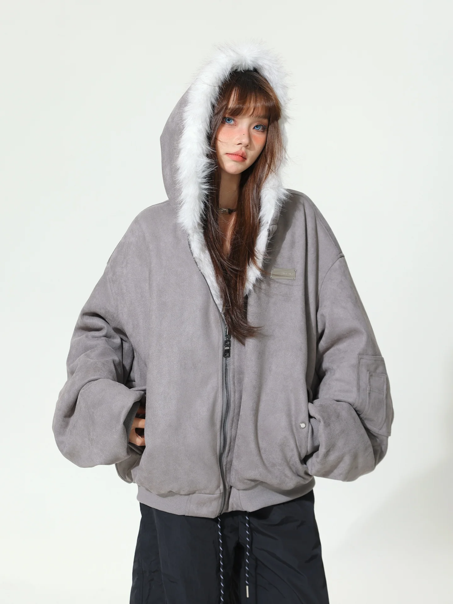 

AONW American Retro Suede Double-Sided Wear Cotton Jaet Women's Winter Thiened Warm Cotton Coat Environmental Protection Fur