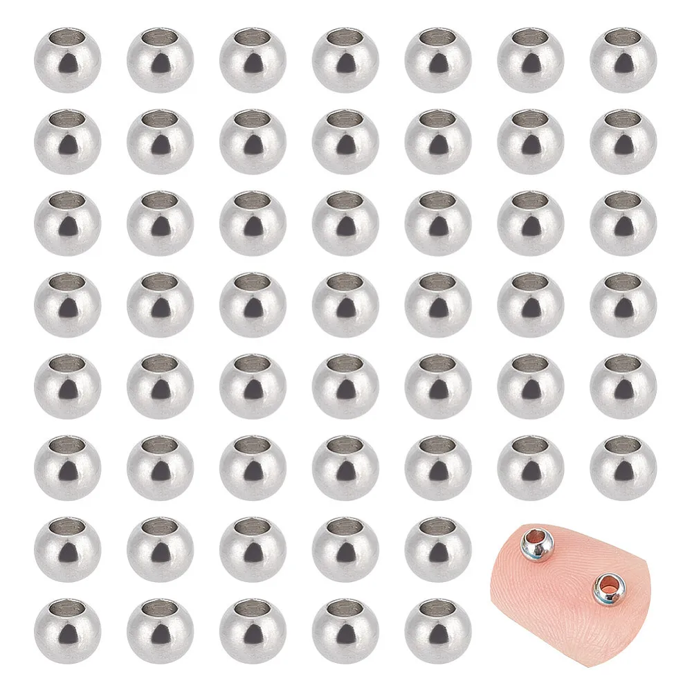 

201 Stainless Steel Spacer Beads Round Stainless Steel Color 4x3mm Hole: 2mm 100pcs