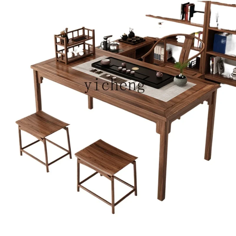 solid wood tea table old elm tea table Chinese antique calligraphy  Zen tea table chair  room