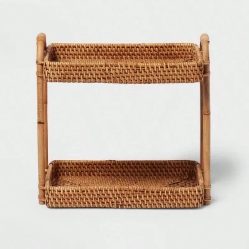 

Natural Woven Multi-Layer Vanity Bathroom Tray - Rattan Countertop Storage Accessories