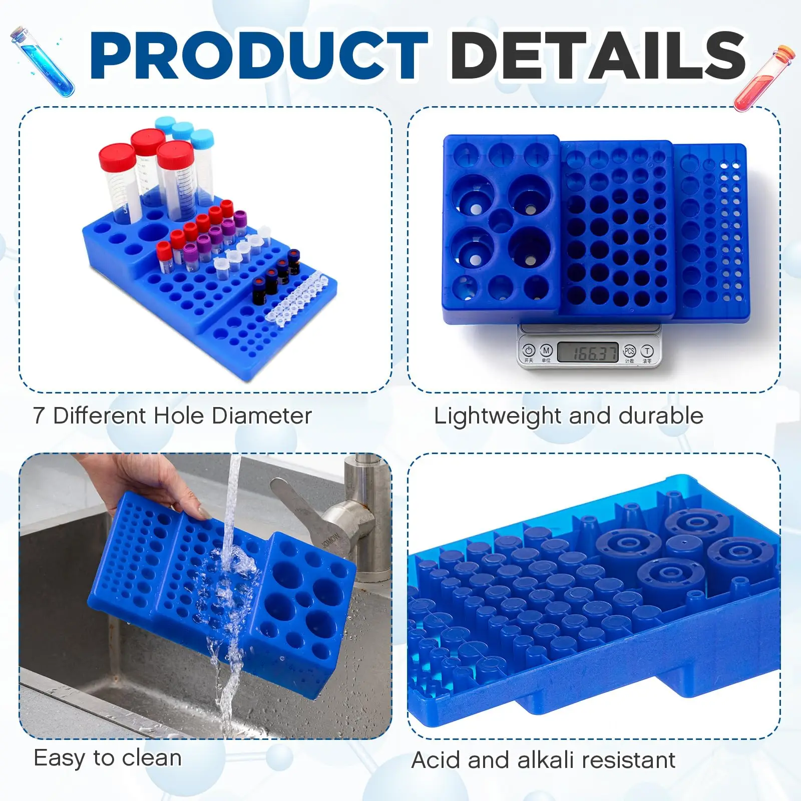 Multifunctional Test Tube Rack Vial Rack Trapezoidal Test Tube Rack for 0.2ml-50ml Test Tube Plastic Centrifuge Tube Rack 1Piece
