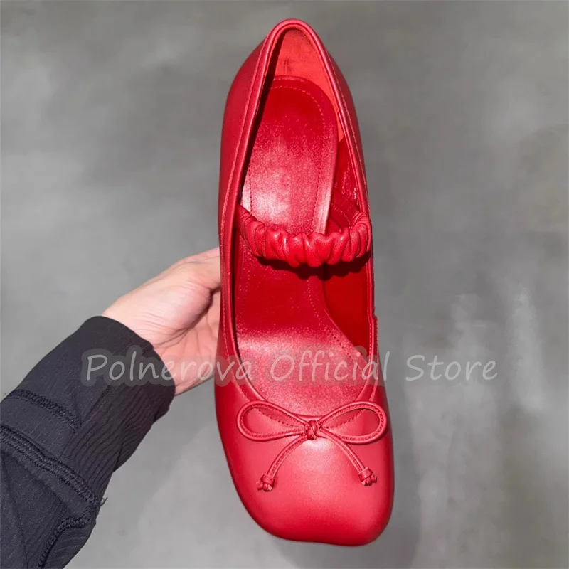 

Hollow Out Design Strange High Heel Women Mary Janes New Fashion Bowknot Square Toe One-Strap Pumps Summer Lady Ballet Shoes