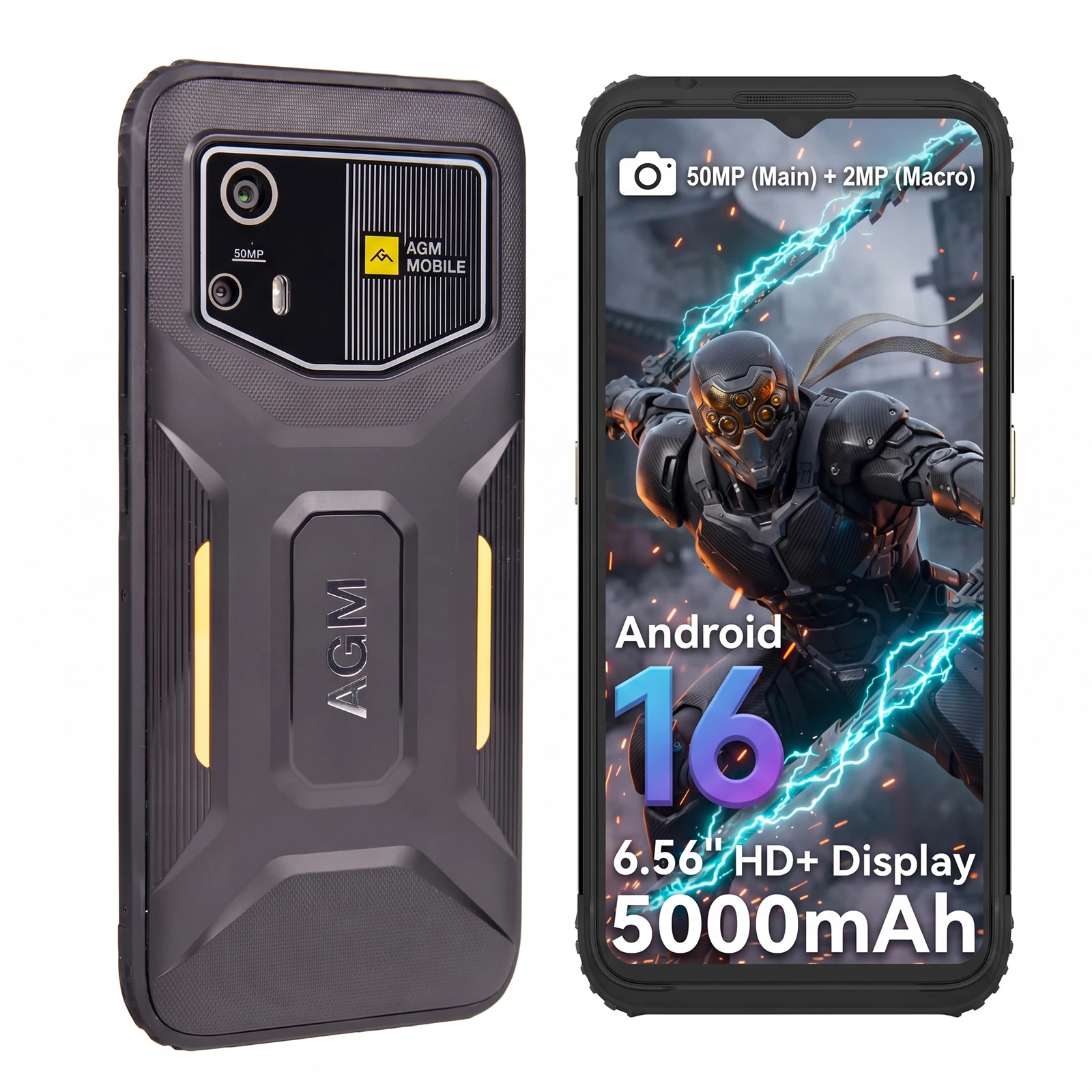AGM H6 PRO Rugged Smartphone 12GB+128GB Storage, Android 16 6.56 Inch 4900mAh Battery NFC, 50MP  Unlocked 4G LTE Cell Phone