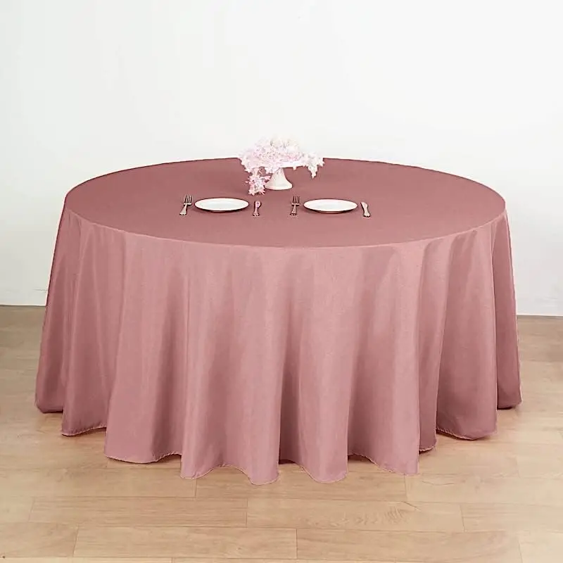 10 Pcs 132 Inch Dusty Rose Round Polyester Tablecloths Fabric Table Cover Linens Wedding Party Banquet Reception Events Kitchen